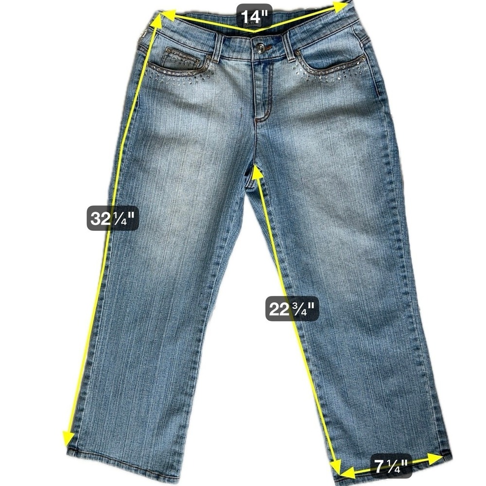 Cache Womens Rhinestone Embellished Jeans 8 Cropped Capris Chic Glam Casual Y2K - Picture 4 of 13